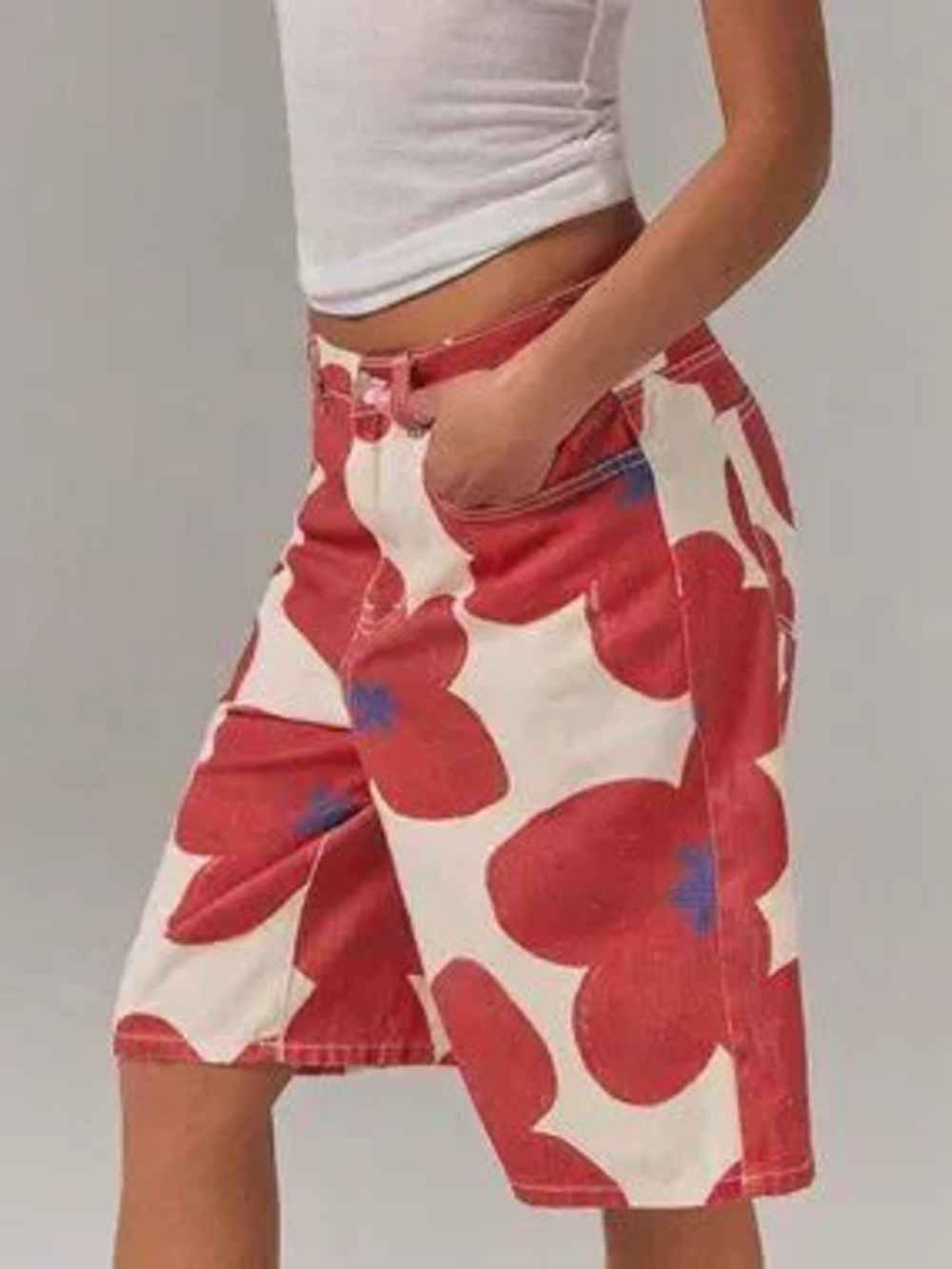 ZARA Multicolor Casual Women's Denim Floral Print Low Waist Shorts